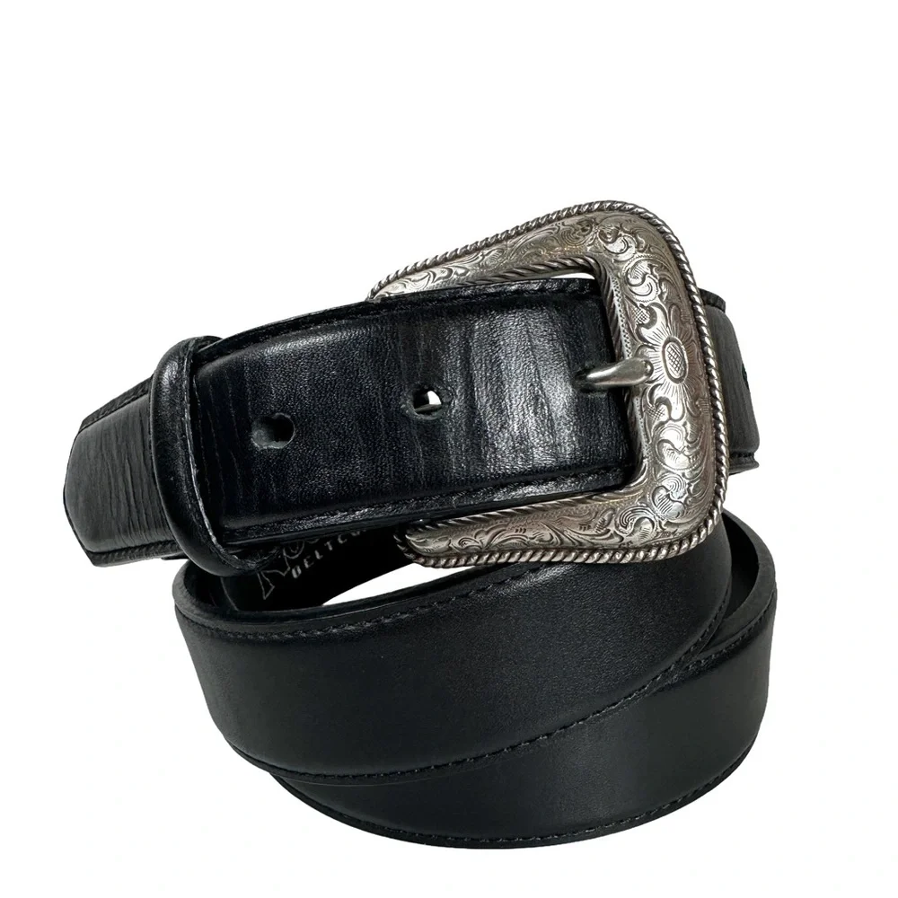 Nocona plain Black Leather Belt with Silver Buckle western cowboy
